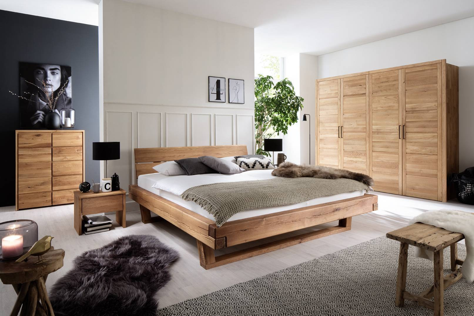 4-Teiliges Massivholz-Schlafzimmer Alana In Wildeiche Massiv pertaining to Massivholz Schlafzimmer Hersteller