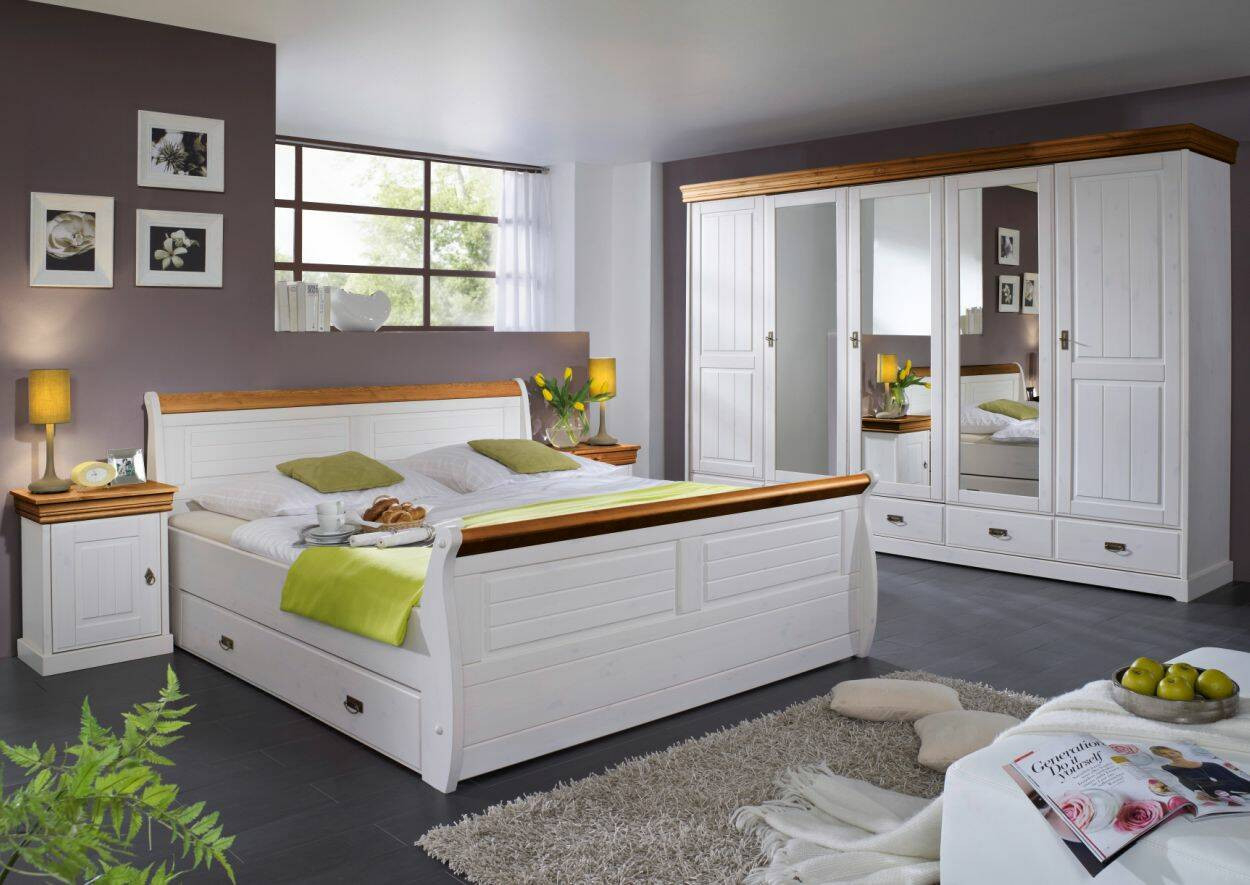 Roman Komplett-Schlafzimmer; Material Massivholz, Kiefer Weiss regarding Komplett Schlafzimmer Weiß