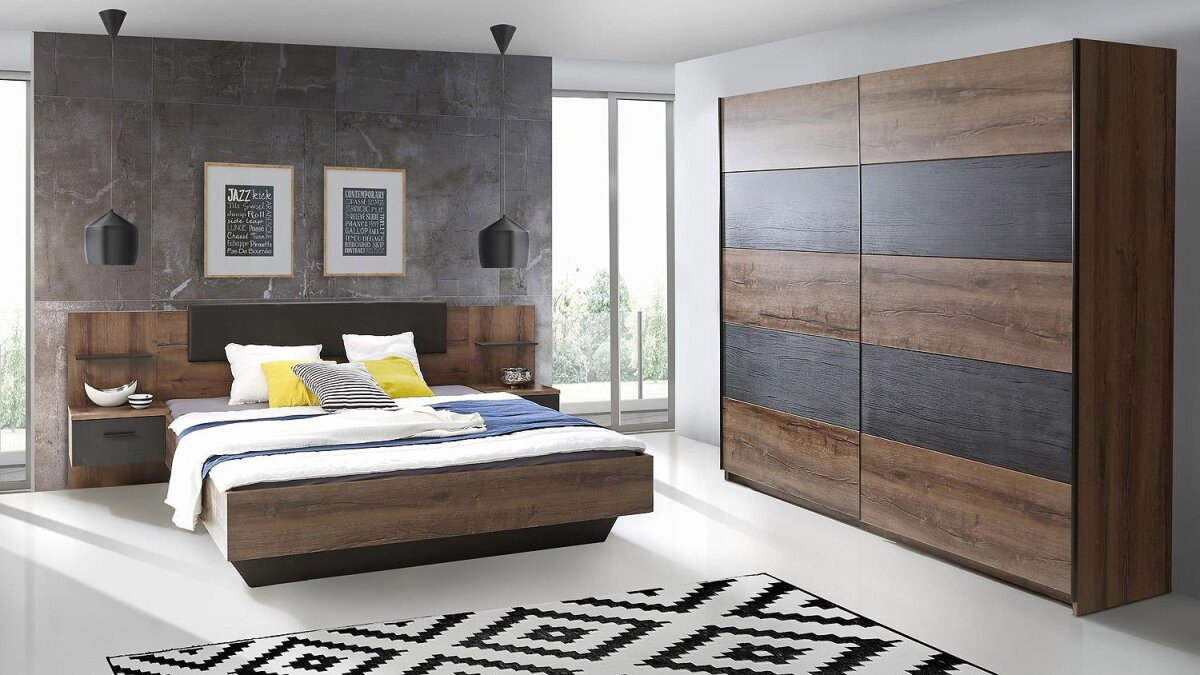 Schlafzimmerset Chilly Schrank Bett Nako In Schlammeiche Eiche Schwar within Schlafzimmer Schlammeiche